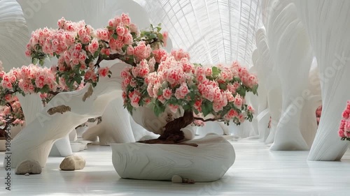 Bonsai tree displayed in a modern minimalist interior design