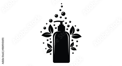 A stylish pump bottle surrounded by foliage a beautiful black silhouette