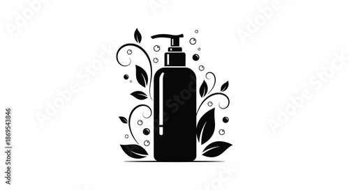 Elegant pump bottle with floral swirls and leaves a striking silhouette