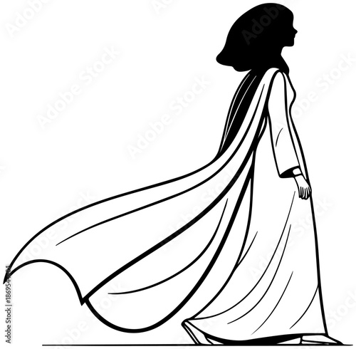 Muslim Woman in Abaya Silhouette Walking, Islamic Modest Fashion Vector