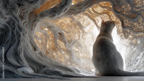 Cat silhouette against soft textured background with warm lighting