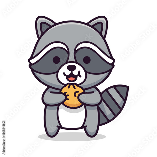 Adorable Cartoon Raccoon Eating Pizza Slice Illustration