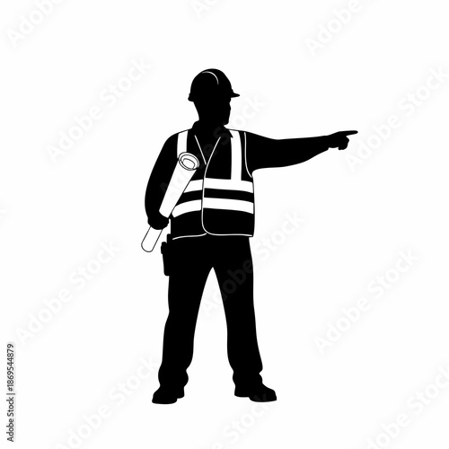 vector silhouette of a construction project foreman with a white background