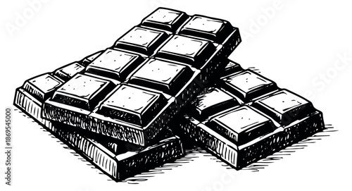 Hand drawn line art illustration of stacked chocolate bars depicting individual squares for sweet treats