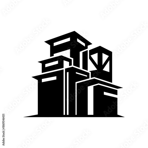 Black Silhouette of Industrial Buildings Structure.