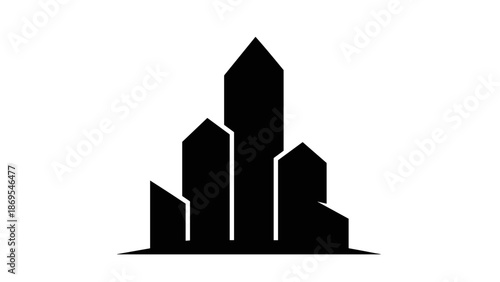 Black Silhouette of City Skyline Buildings.
