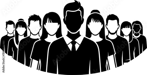 Community silhouette. This image illustrates a group of people standing side by side, symbolizing unity, togetherness, and social connection. Vector clipart illustration design. 
