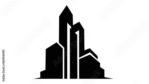 Black Silhouette of City Skyscrapers Illustration.