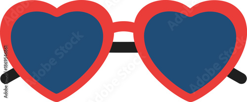 Red heart-shaped sunglasses with blue lenses, a stylish accessory for summer.
