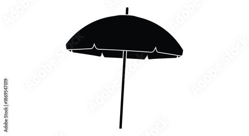 Simple black beach umbrella design against a white background silhouette