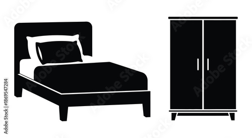 Simple bedroom furniture set in black and white a stark silhouette