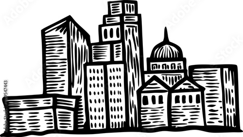 urban city skyline silhouette with modern and classical architectural buildings