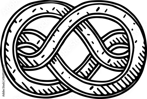 Hand drawn pretzel sketch outline, bakery food icon, traditional german snack illustration