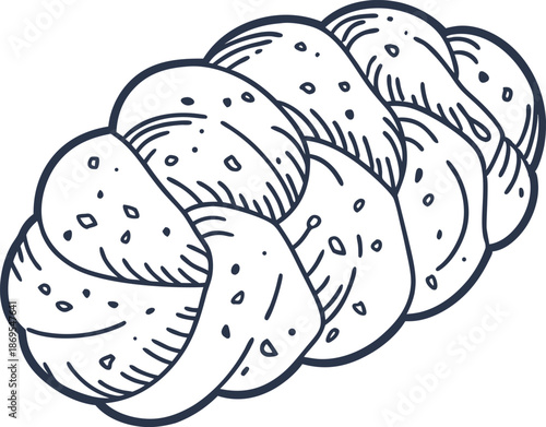 Braided bread loaf with sesame seeds, fresh bakery product illustration