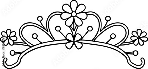 Floral tiara outline with petals and decorative swirls, elegant crown sketch design