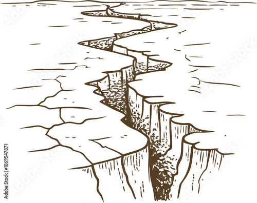 deep cracked earth with jagged fissure illustrating drought, dryness, and land erosion concept