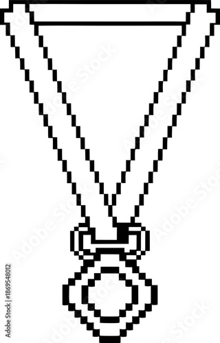 Pixelated medal with ribbon icon retro 8 bit design for award and achievement concept
