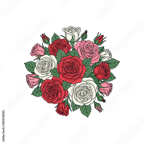 Digital bouquet of roses in various stages of Page frontal