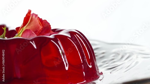 Spoon Touching Red Jelly Dessert, Macro Close-Up