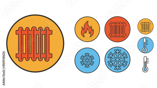 Heating and Cooling Icons for Temperature Control.
