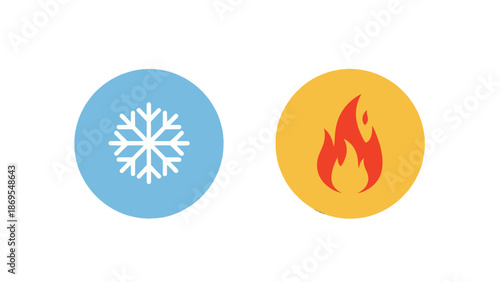 Contrasting Temperature Icons Snowflake and Flame Symbols.