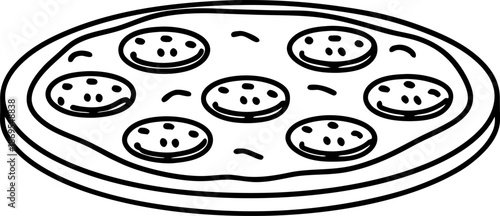 Simple pepperoni pizza outline with round crust and sliced sausage topping