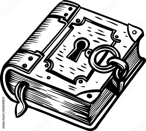 antique locked book with keyhole and metal clasp vintage magic tome illustration