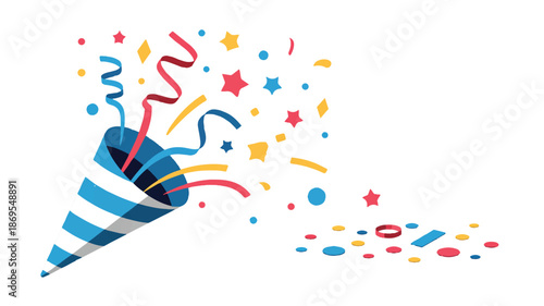 A 3D illustration of a blue and white striped party popper against a white background (4)_traced