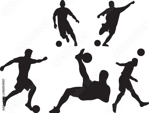 Soccer Player Action Poses Football Game Silhouette Set Dynamic Sports Motion Icons