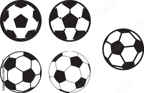 Soccer Ball Vector Set Football Pattern Icon Collection Sports Equipment Graphics