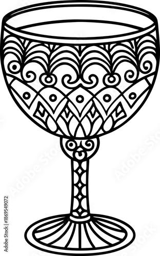 Intricate ornamental goblet with elaborate decorative patterns and elegant carved stem design