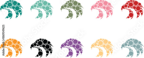 Abstract eagle head logos made of circles, Colorful eagle mosaic logo collection