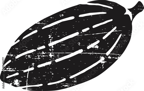 Grunge cocoa pod silhouette natural cacao fruit with textured vintage design