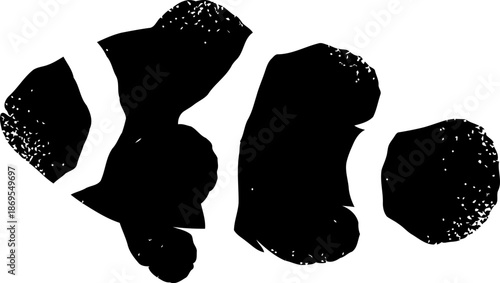 black and white clownfish silhouette isolated on white background, marine aquatic animal