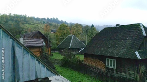 Wooden roof houses village, cute countryside area