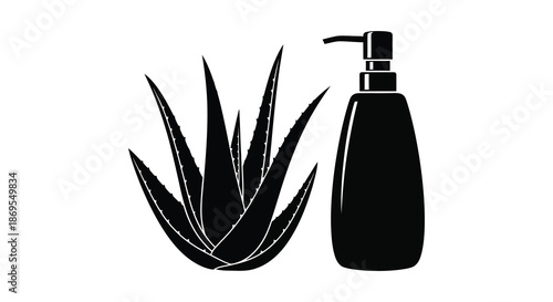 Aloe vera plant and soap dispenser in striking black silhouette