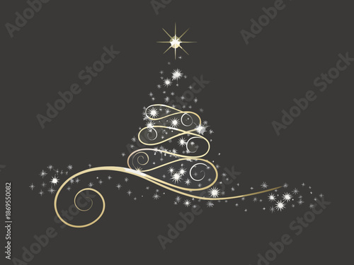 A golden and white abstract christmas tree with a shining star on top