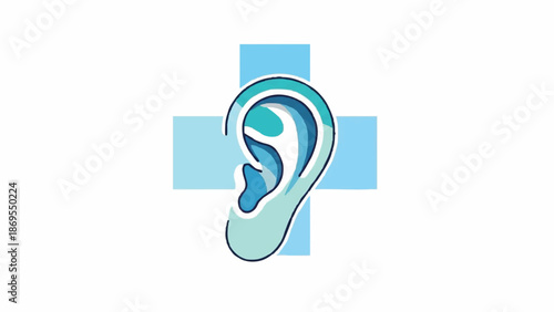 Stylized human ear with medical cross symbol.