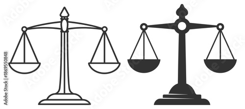 Justice scale icon vector collection, law balance and court symbol illustration on transparent background