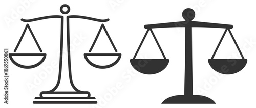 Scales of justice flat icon set, legal balance and court law symbol design on transparent background