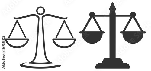 Justice scale icon vector collection, law balance and court symbol illustration on transparent background