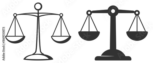 Scale icon. Scales of justice flat vector icon set. Vintage law balance and equilibrium design on transparent background