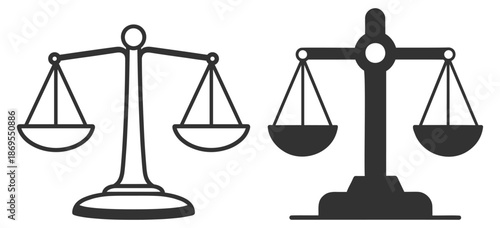 Scales of justice flat icon set, legal balance and court law symbol design on transparent background