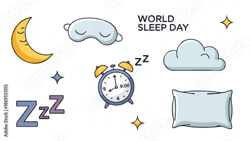 World Sleep Day Collection of Sleep Related Icons and Symbols.