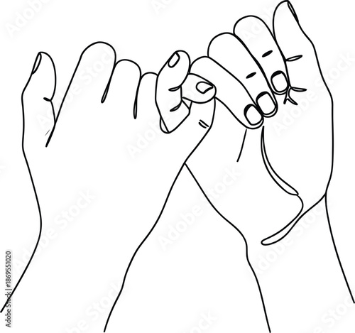 A simple line art illustration of two hands making a pinky promise to symbolize friendship and trust