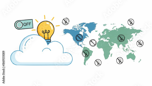 Cloud Computing Idea Light Bulb Global Network Connection.