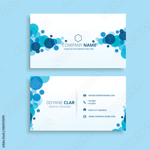 Modern business card design featuring abstract blue circles and company branding Minimal Potted Plant Vector Illustration