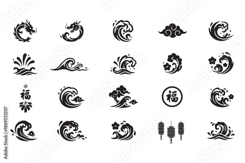 Chinese New Year Decorative Wave Symbols Classic Asian Style Vector