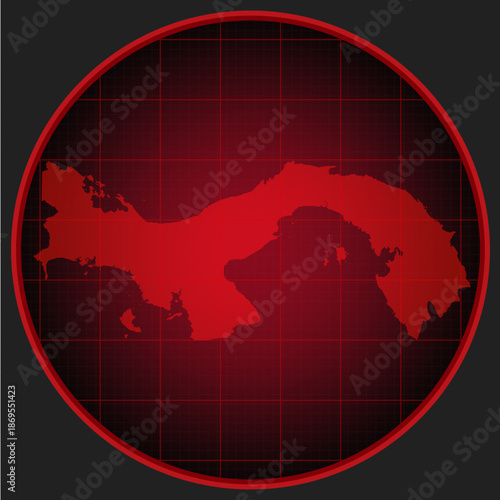 Vector map of Panama on the radar screen