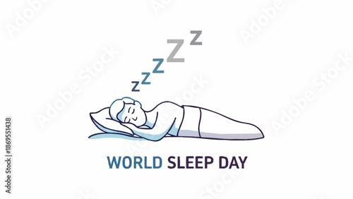 World Sleep Day illustration of a person sleeping peacefully on a pillow.